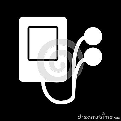 Portable music device. Vector icon. Music player isolated on black. Vector Illustration