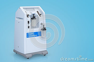 Portable Oxygen Concentrator on blue background, 3D rendering Stock Photo