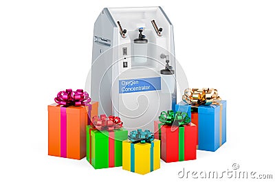 Portable Oxygen Concentrator with gift boxes, 3D rendering Stock Photo