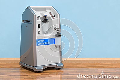 Portable Oxygen Concentrator in room near wall, 3D rendering Stock Photo