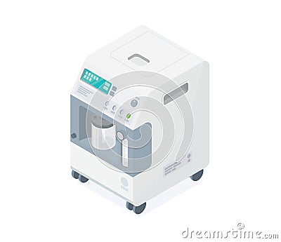 Portable oxygen machine home medical system hospital diagnostic equipment healthcare technology isolated object 3d patient at hom Vector Illustration