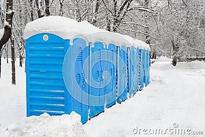 Portable plastic bio toilets Stock Photo