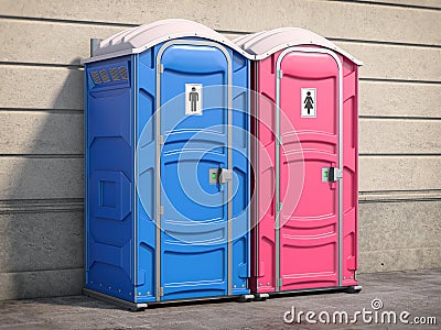 Portable plastic toilet or public facilities on the street Cartoon Illustration