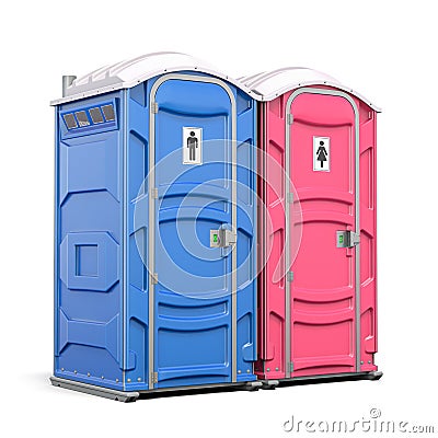 Portable plastic toilet or public facilities for using in public places isolated on white Cartoon Illustration