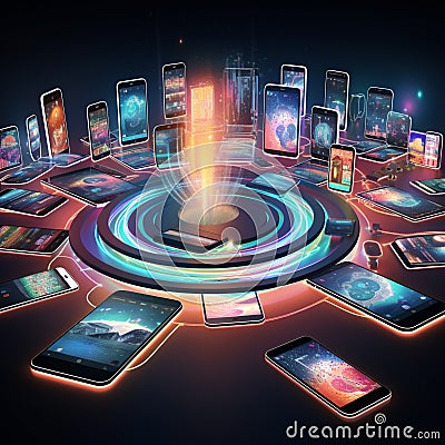 The Portable Portal: Enter a world of infinite possibilities with smartphones and tablets Cartoon Illustration