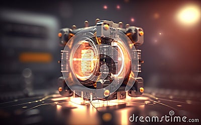 Portable quantum computer cube-shaped abstract concept of future computing Stock Photo