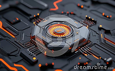 A portable quantum computer with a cube-shaped abstract concept of future computing. Stock photograph. Stock Photo