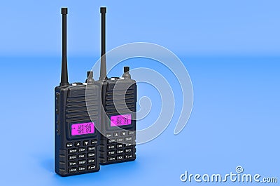 Portable radios walkie-talkie on blue backdrop, 3D rendering Stock Photo