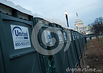 Portable Toilets in front of U.S. Capitol Building Editorial Stock Photo