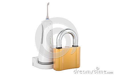 Portable water flosser with padlock, 3D rendering Stock Photo