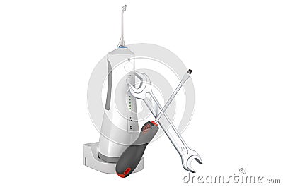 Portable water flosser with screwdriver and wrench, 3D rendering Stock Photo