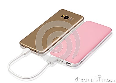 Portable white and pink combination external power bank Stock Photo