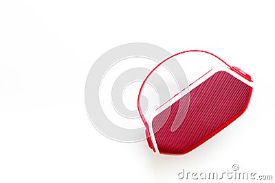 Portable wireless speakers for music listening on white background top view mockup Stock Photo