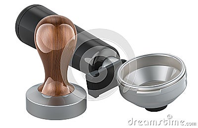 Portafilter and coffee tamper of Espresso Machine. 3D rendering Stock Photo