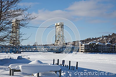 Portage Canal lift bridge in winter Stock Photo