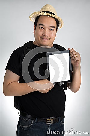 Portait asian man with tablet Stock Photo