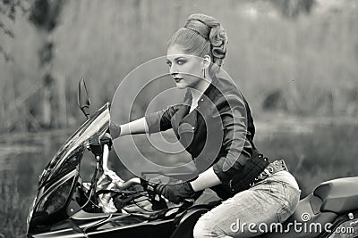 Portrait Of A Girl On Bike,motorbike.Professional Blonde 