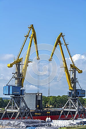 Portal cranes in the Vyborg port Editorial Stock Photo
