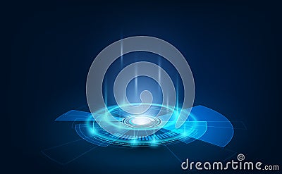 Portal and hologram futuristic circle elements in HUD style teleport podium. GUI, UI virtual reality projector. Abstract hologram Vector Illustration