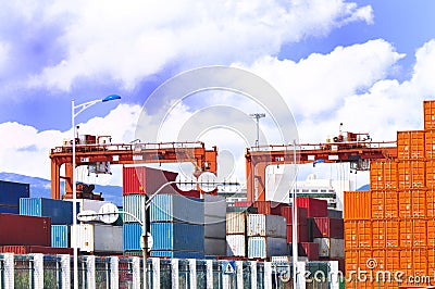 Portal jib crane and cargo containers Stock Photo