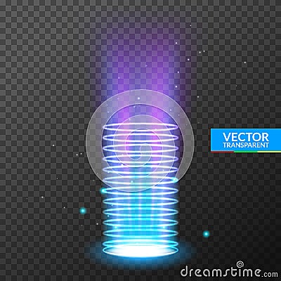 Portal light effect hologram. Magic circle teleport podium. Ufo swirl beam and ray energy funnel Vector Illustration