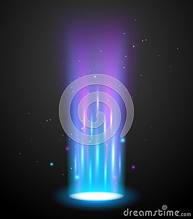 Portal light effect hologram. Magic circle teleport podium. Ufo swirl beam and ray energy funnel Vector Illustration