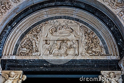 Portal of the St. Lawrence cathedral in Trogir Stock Photo