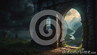 portal to another world, door to adventure and imagination, allowing glimpse into fantastic worlds Stock Photo
