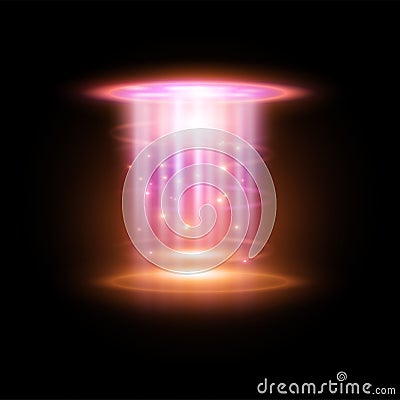 Portal from top, pink beams or glowing ray Vector Illustration