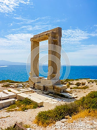 Portara - ruins of ancient temple of Delian Apollo on Naxos island Stock Photo