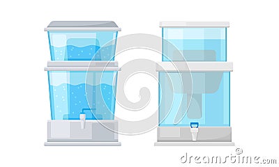 Portative Container with Filter System for Drinking Water Vector Set Vector Illustration