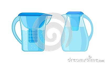 Portative Pitcher with Filter System for Drinking Water Vector Set Vector Illustration