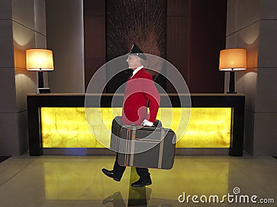 Porter, Baggage Handler, Hotel Clerk, Luxury Resort Worker Stock Photo