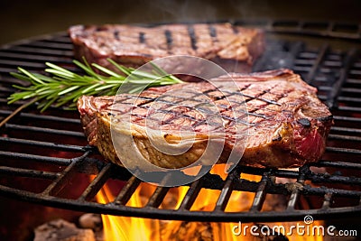 porterhouse steak with black grill marks on a brazier Stock Photo