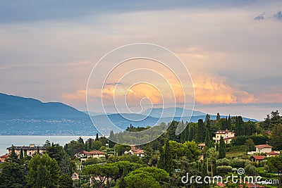 Portese, Italy, at Lake Garda during a beautiful sunset Stock Photo