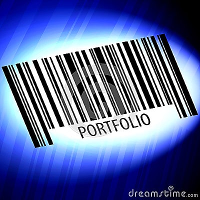 Portfolio - barcode with futuristic blue background Stock Photo