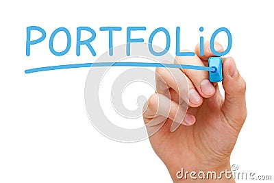 Portfolio Blue Marker Stock Photo