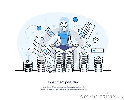 Portfolio investment income, profit from investments, dividends and capital gains Vector Illustration