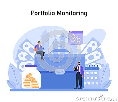 Portfolio Management set. Dynamic monitoring of investment growth Vector Illustration