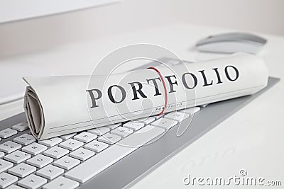 Portfolio written on newspaper Stock Photo