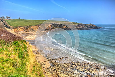 Porthcurnick beach Cornwall England UK north of Portscatho in colourful HDR Stock Photo