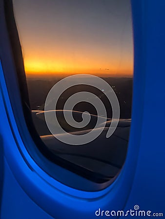 Porthole, view of sunset Stock Photo