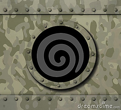 Porthole window on military metal background 3d illustration Stock Photo