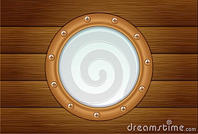 Porthole on wooden wall Vector Illustration