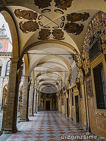 Portico in the historic centre of Bologna, Italy Editorial Stock Photo