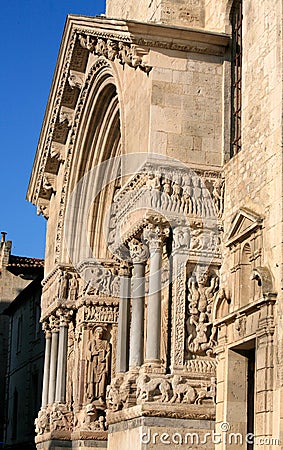 Portico of Saint Trophime Church, Arles, France. Stock Photo