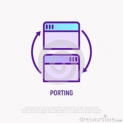 Porting in programming thin line icon. Adaption software for other platform. Modern vector illustration Vector Illustration