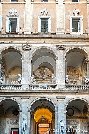 Portion of the Ancient Palazzo Mattei di Giove Courtyard, Rome, Italy Stock Photo