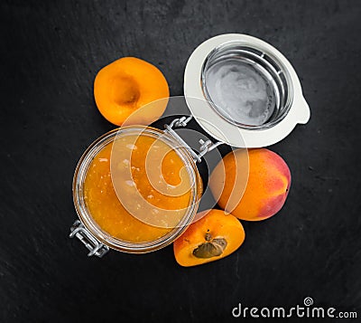 Portion of Apricot Jam on a slate slab Stock Photo