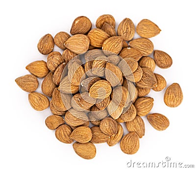 Portion of Apricot Kernels isolated on white close up shot Stock Photo